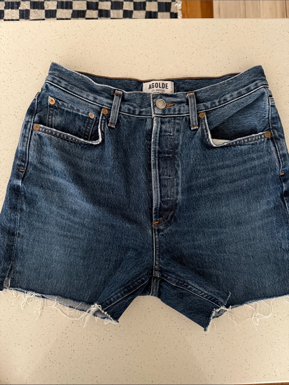 Agolde Dark Blue Raw Hem Denim Cutoff Shorts